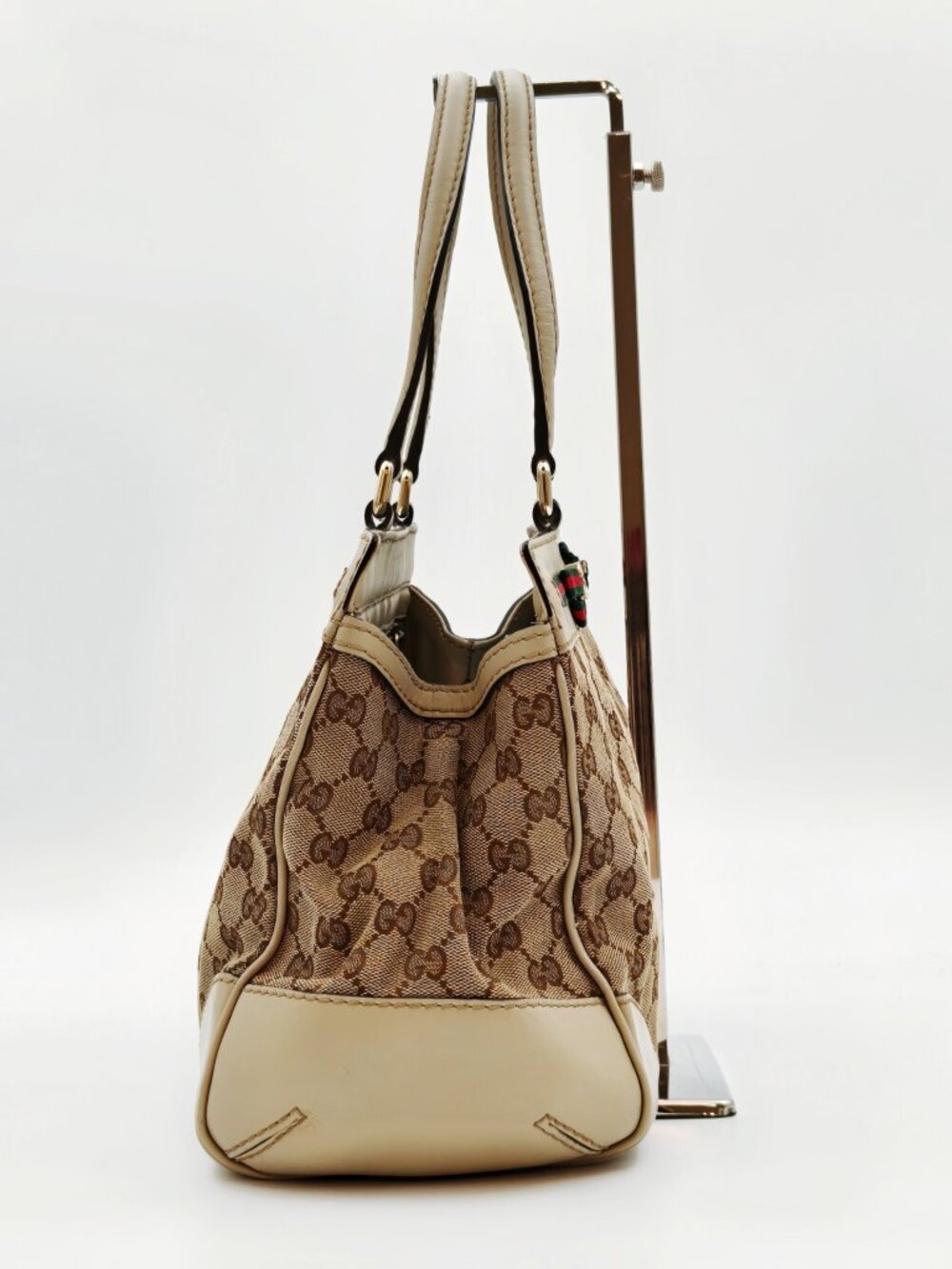 Gucci GG Monogram Canvas Web Stripe Bow Tote Shoulder Bag - Picture 5 of 15